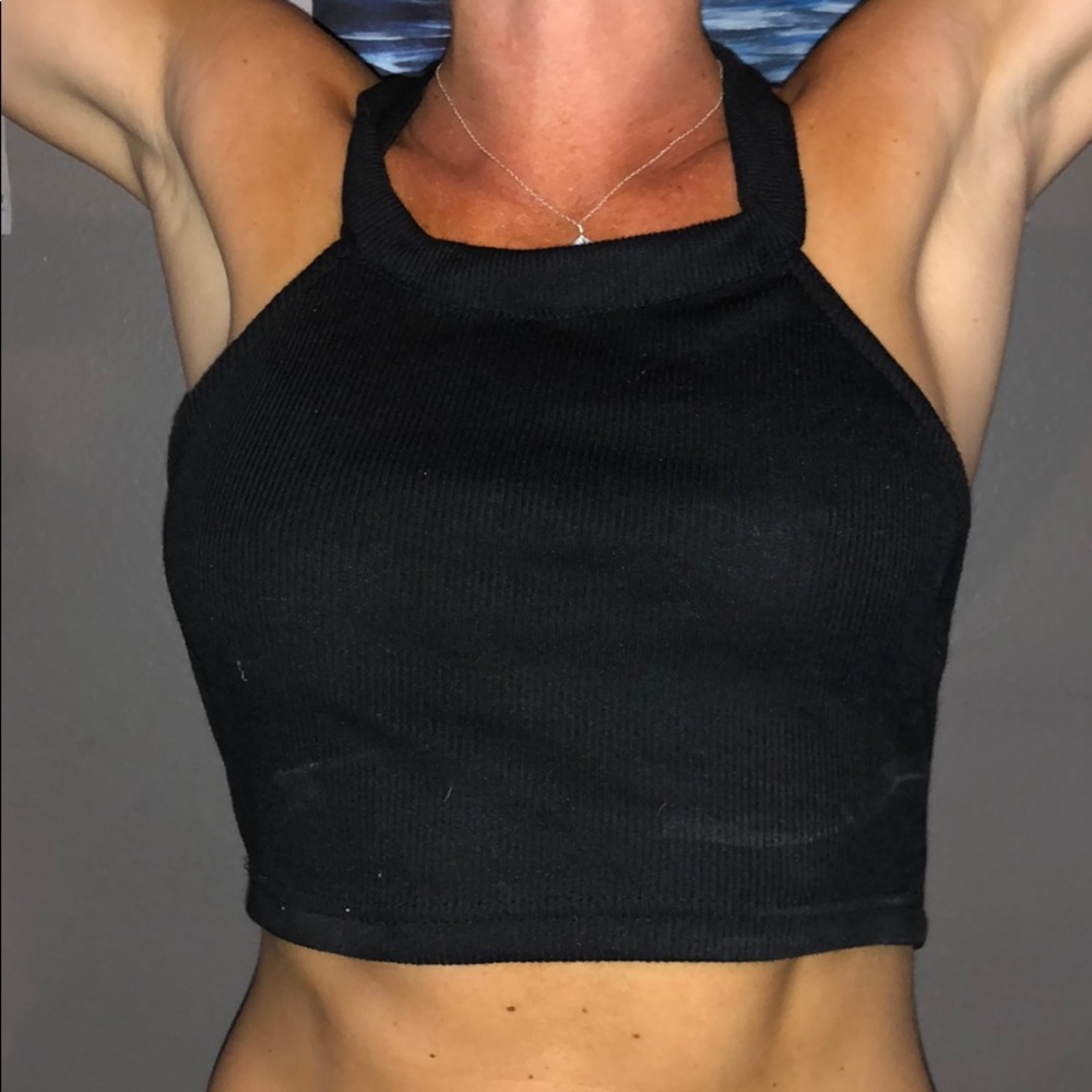 Black ribbed crop top with low back